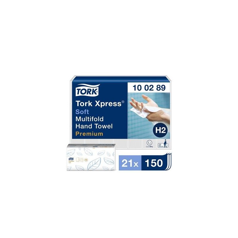 Pappershandduk 3150 st/bal Tork H2 Prem Soft 2-lg 210x260mm