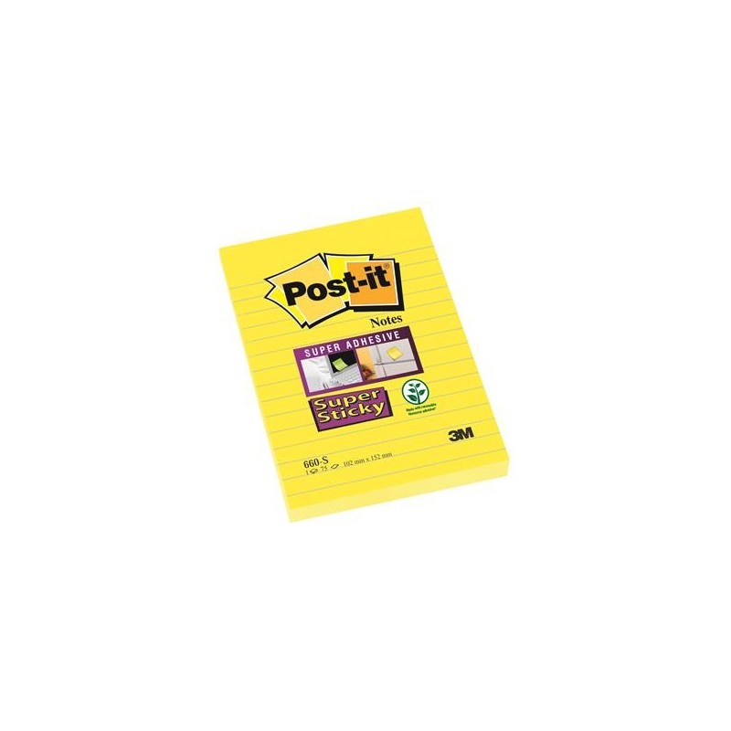 Notisar Post-it Super Sticky linjerat klargul 101x152mm 6 st/fp
