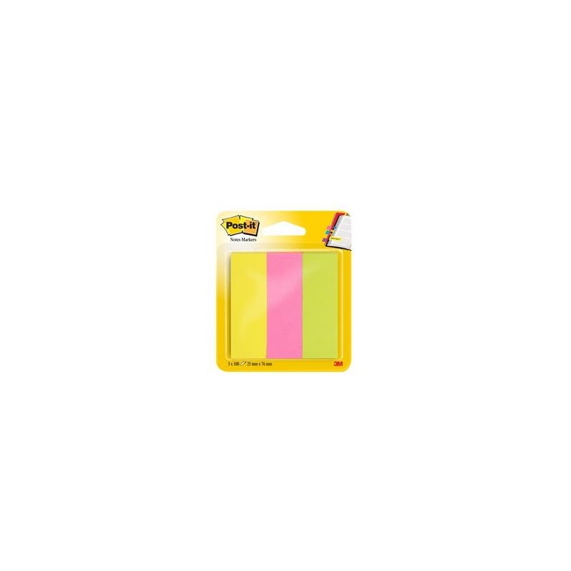 Märkflik Post-it Notes gul, rosa, grön 25x76mm