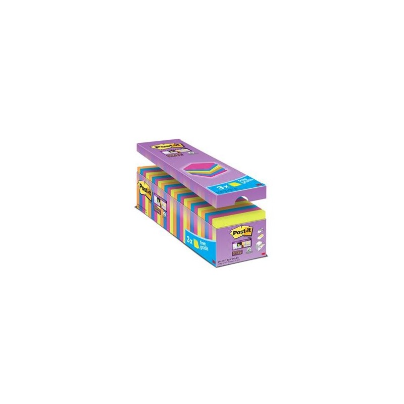 Notisar Post-it Super Sticky 24 st/fp 90 blad blandade färger 76x76 mm
