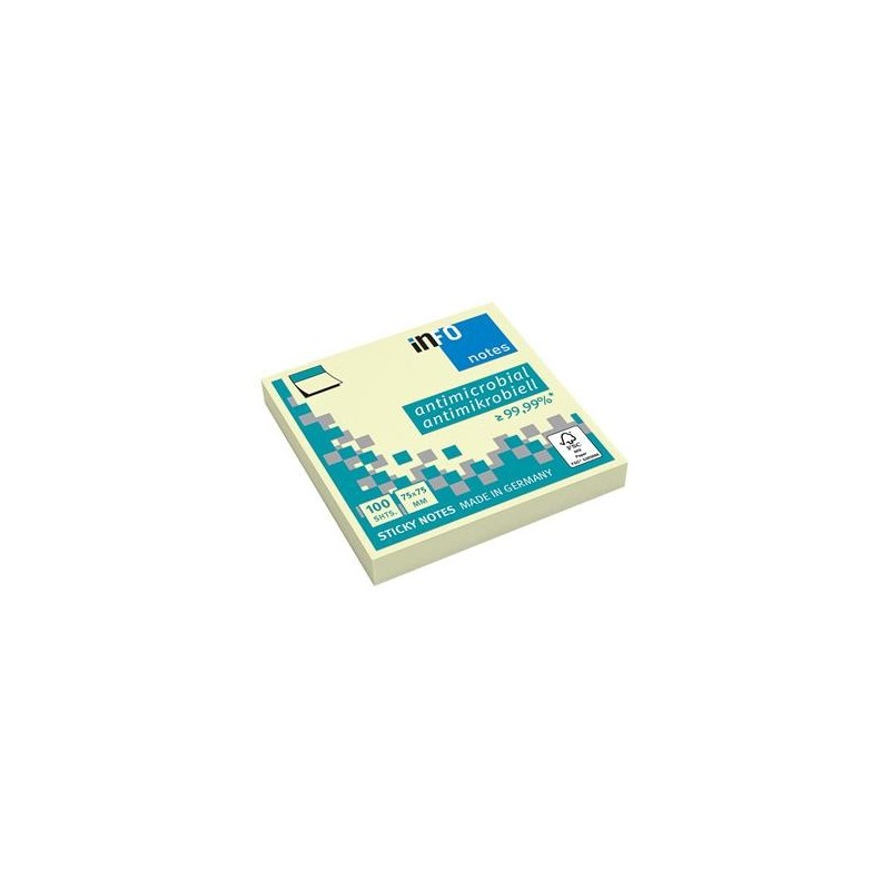 Notisar 12 st/fp Info Notes Antibakteriell gul 75x75 mm