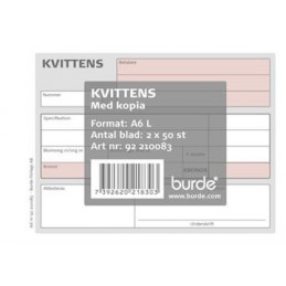 Kvittensblock Onumrerad 50...