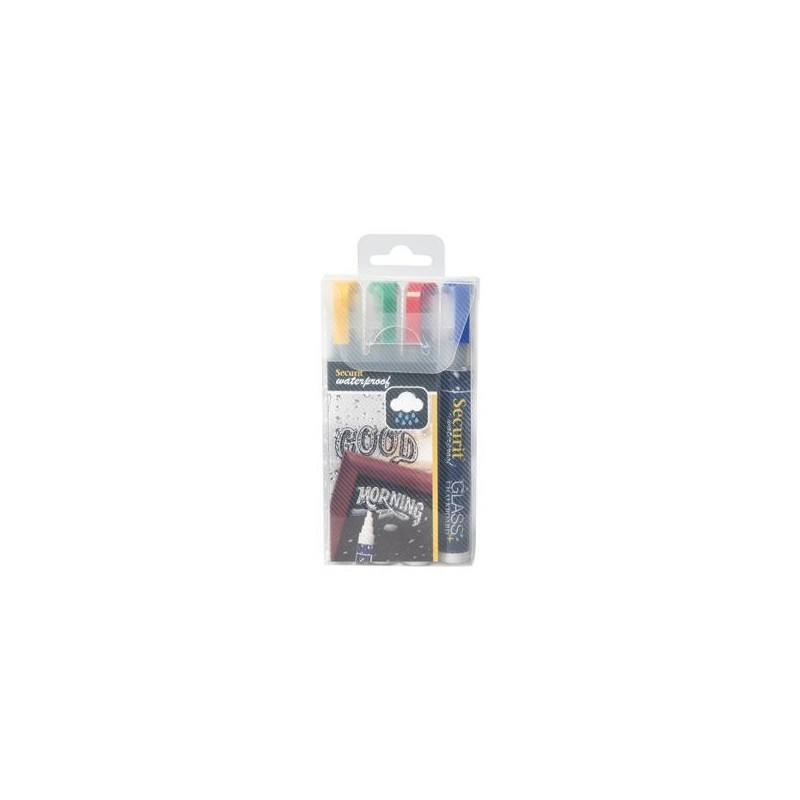Tavelpenna Securit Snedskuren Spets Vattenfast 4 färger 2-6mm