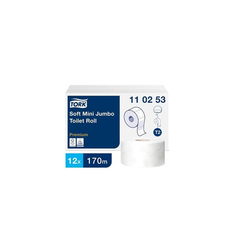 Toalettpapper Tork T2 Mini Jumbo Prem 12 rlr/fp 2-lg Vit 170m