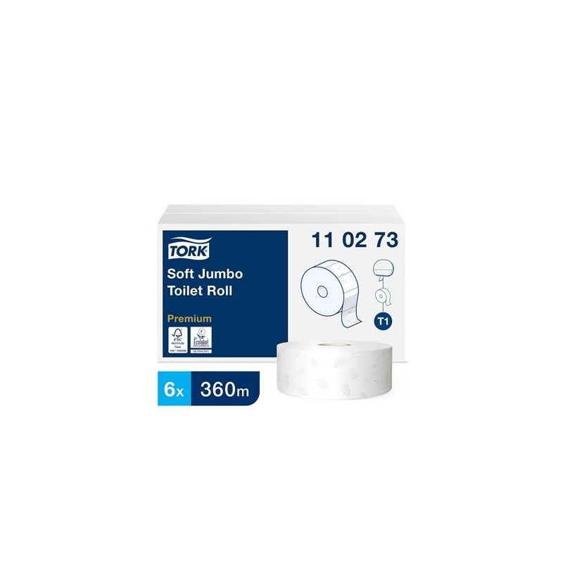 Toalettpapper Tork T1 Jumbo Premium 6 rlr/fp 2-lg Vit 360m