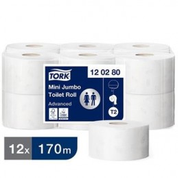 Toalettpapper Tork T2 Mini Jumbo Adv 12 rlr/fp 2-lg Vit 170m