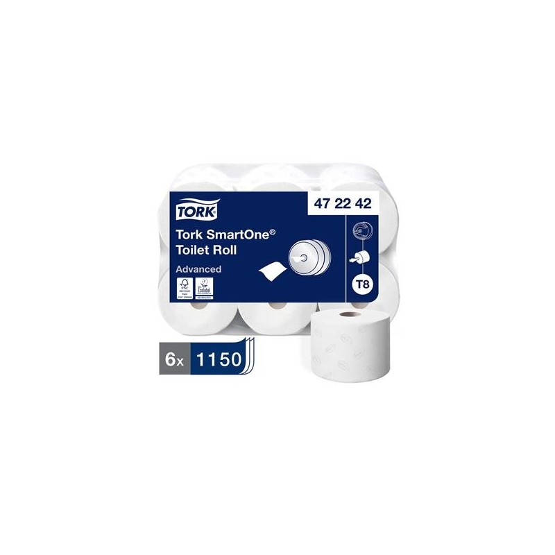 Toalettpapper Tork T8 6 rlr/fp SmartOne Advanced 2-lg Vit 207m