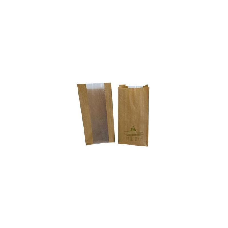 Papperspåse 1000/fp m fönster 1 kg Brun 150x80x330 mm
