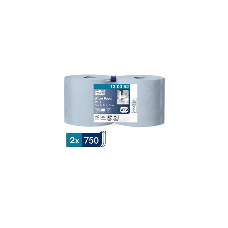 Torkrulle 2/fp Tork W1/W2 Plus 2-lag QuickDry blå 23,5cm x 255m